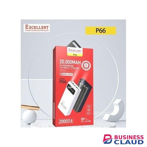 EXCELLENT Power Bank P66 - 20000mAh 4X Battery Pack + 4Cables + 2Torches, Type-C charging