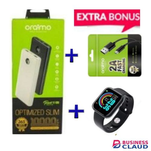 Oraimo 10000mAh Power Bank Percentage % Display + Free Smart Watch +Oraimo Cable Cable