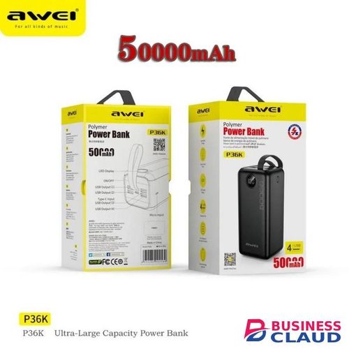 Awei 50,000mAh Polymer Power Bank 22.5W Fast Charging 4 USB Outputs LED Display