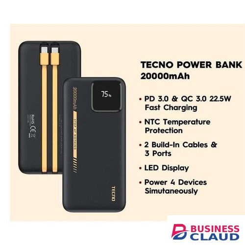 Tecno Omni-Tank 20,000mAh Power Bank Fast Charging, Multi-Output, High-Capacity Portable Phone Charging Powerbank