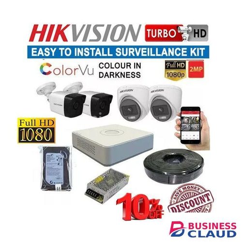 Hikvision 4 ColourVu CCTV Camera Full System Kit-24/7 Coloured Images