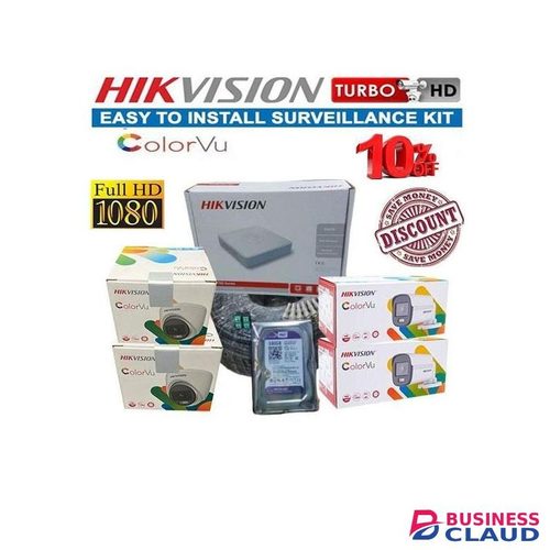 Hikvision 4 HD 1080P 2MP Colorvu CCTV Camera Full Package -(500GB Hardisk And 50M Cable)
