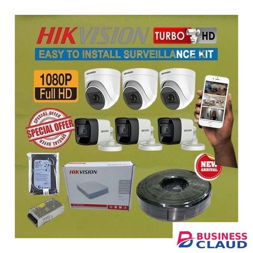 Hikvision 6 Camera 1080P 2MP Full HD Complete Full System Kit with 1TB Hard Disk and Built-In Infrared LEDs