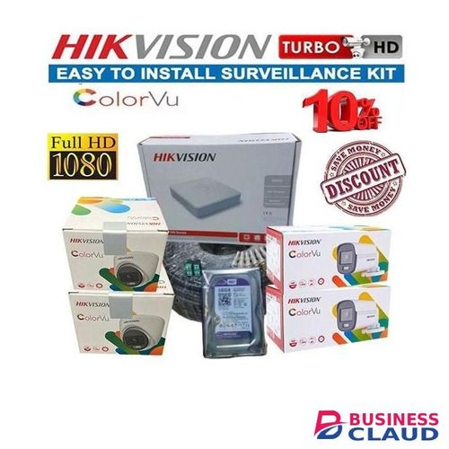Hikvision 4 HD 1080P 2MP Colorvu CCTV Camera Full Kit -(24/7 Full Color With 500GB Hardisk And 50M Cable)