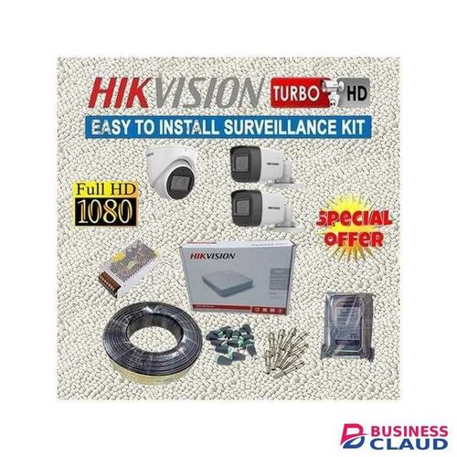 Hikvision 3 Turbo HD Full HD 1080P CCTV Camera DVR System Kit Package with Night Vision, 4 Channel DVR 500GB Hard Disk + 50M Cable