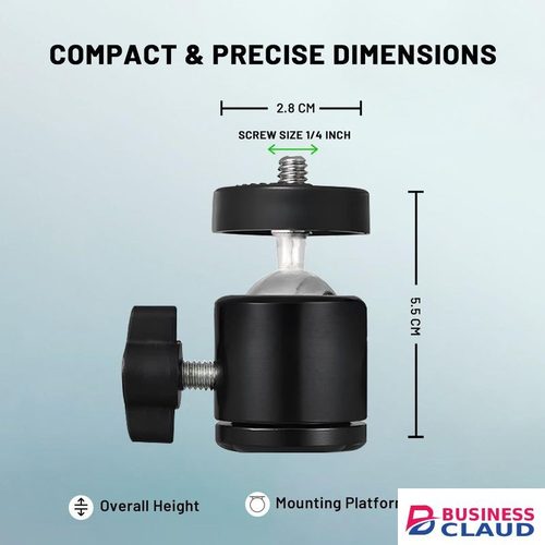 1/4" Screw Tripod Ball Head Bracket Holder Ball Head 360 Degree Aluminium Alloy Body Rotating for DSLR Camera, Ring Lights (Black)
