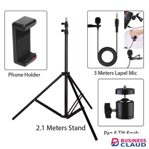 Tripod Stand, 3 Meter Lapel Mic, Phone Holder & Knob - 1.2Meters Tall Stand