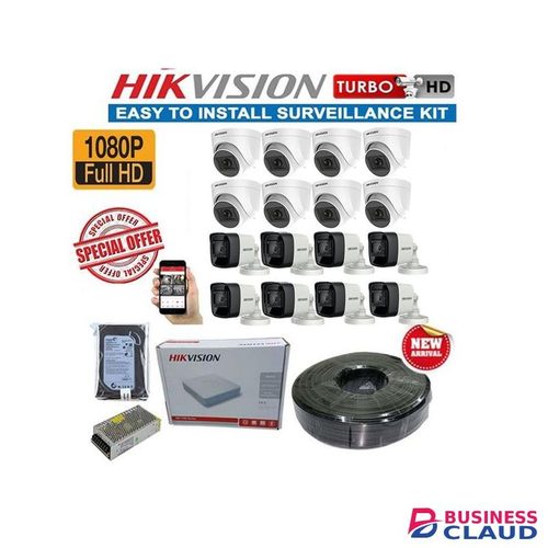 Hikvision 16 Full HD 1080P 2MP CCTV Complete System Kit Pack-300M RG59 Cable