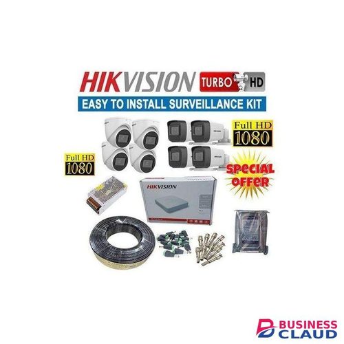 Hikvision 8 1080P 2MP Full HD Night Vision Activated CCTV Camera Complete System Kit - With 500gb Harddisk Storage + 10RG590M Cable + 8 Channel DVR Machine + Free HDMI Cable