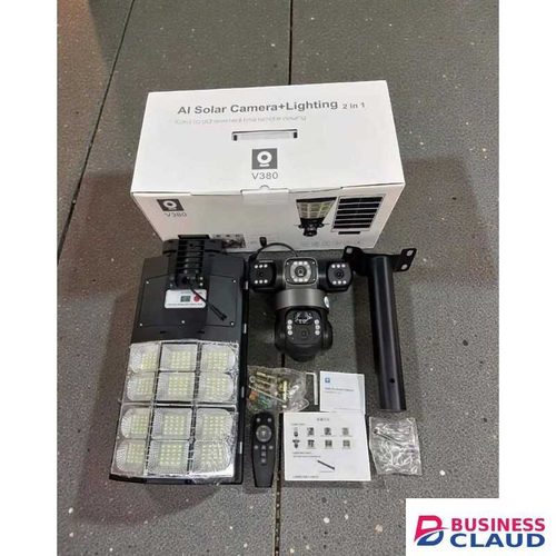Hikvision Night Vision Activated Two In One V380 Pro 12MP 4G Sim card PTZ Rotating Triple Lens (Three screens) Outdoor Security Solar Camera Solar street light with Solar Street Light
