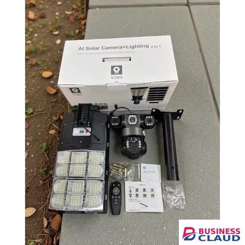 Hikvision Easy to Install Two In One V380 Pro 12MP 4G Sim card PTZ Rotating Triple Lens (Three screens) Outdoor Security Solar Camera Solar street light with Solar Street Light