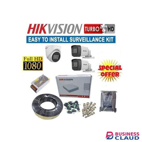 Hikvision 3 Turbo HD Full 1080P CCTV Camera Easy to Install Plug & Play DVR System Kit Package with Night Vision, 500GB Storage & 50M Cable