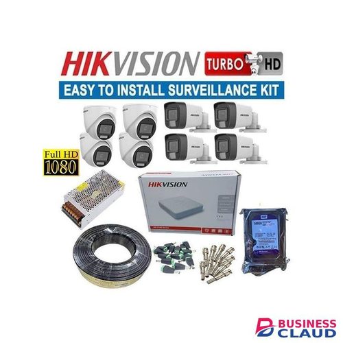 Hikvision 8 Channel 2MP CCTV Kit Full HD ce Recording Stable Performance Color Night Vision Waterproof and Durable RG59 Cable