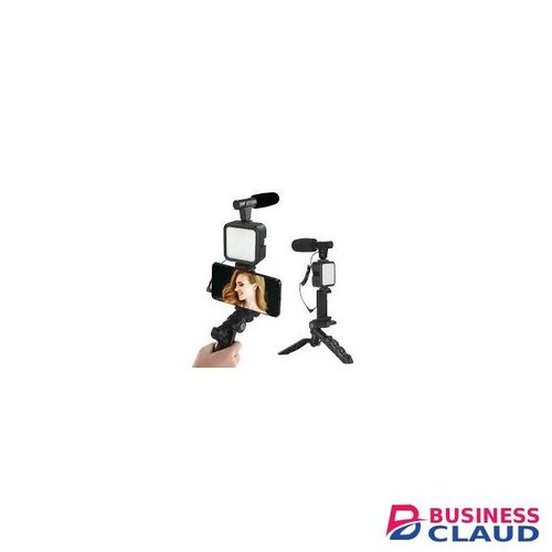 AY49 Professional Smartphone Vlogging Kit with LED Light Microphone Mini Tripod Stand Remote Control Video Recording Kit for YouTube TikTok Live Streaming – Black