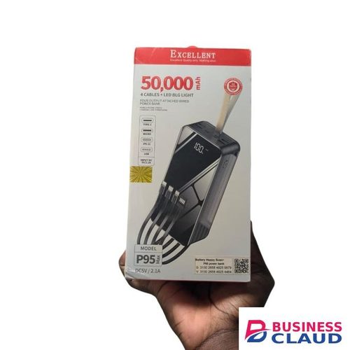 EXCELLENT P95 Max 50,000mAh Power Bank with 4 Cables & LED Big Light