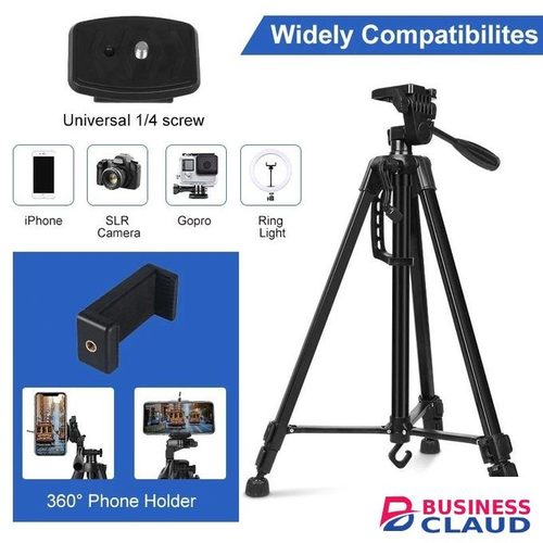 Portable DSLR Lightweight Stand Camera Tripod Selfie 140cm with Phone Clip with 1/4 Screw Live Youtube for Gopro IPhone
