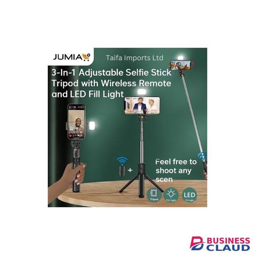 TAIFA 3-in-1 Bluetooth Selfie Stick Tripod Stand with LED Light – Foldable, Rechargeable & Remote-Controlled