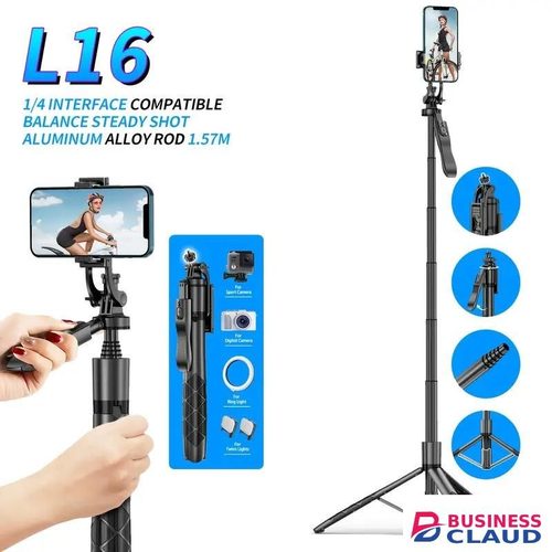 1530mm-L16 Wireless Selfie Stick Tripod with 1/4” Screw Mount & Bluetooth Remote