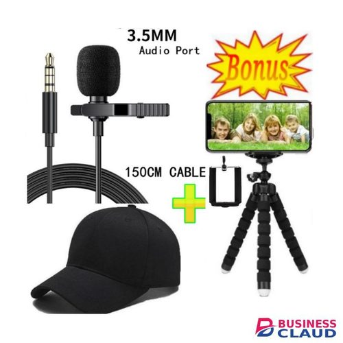 BEST PROFESSIONAL LAPEL LAVALIER Microphone For Quality Audio + VALUE GIFTS Cap, Tripod Stand Selfie