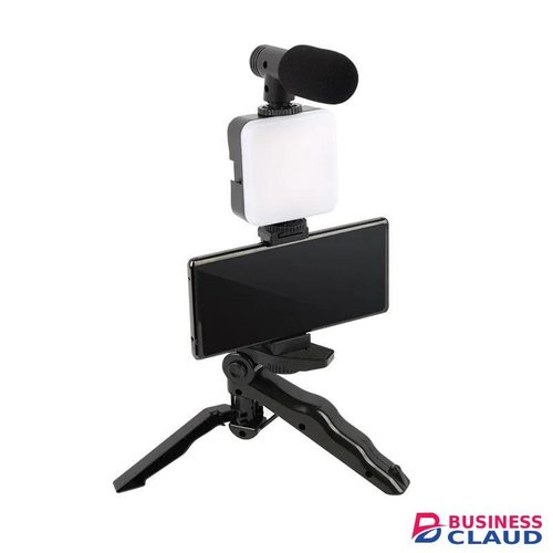 Vlogging Kit for iPhone, Android (with Tripod), with Mini LED Video Light + Cardioid Microphone + Phone Clip + Tripod for Video Calling, Vlogging, YouTube, Instagram, TikTok