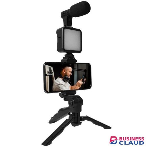 AY 49 Vlogging Kit for iPhone, Android (with Tripod), with Mini LED Video Light + Cardioid Microphone + Phone Clip + Tripod for Video Calling, Vlogging, YouTube, Instagram, TikTok