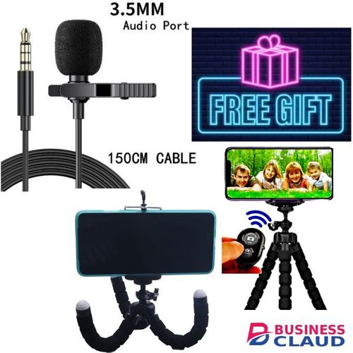 Flexible Selfie Tripod Stand For Photos & Videos Plus EXTRA GIFTS Bluetooth Remote Control & Professional Lapel Lavalier Microphone