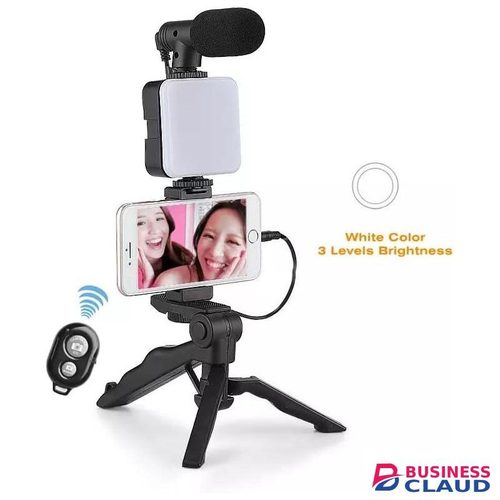 Vlogging Kit for iPhone, Android (with Tripod), with Mini LED Video Light + Condenser Microphone + Phone Clip + Tripod for Video Calling, Vlogging, YouTube, Instagram, TikTok