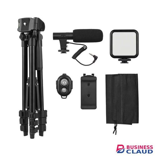 Professional Vlogging Kit KIT-05LM with Extendable Tripod Stand, LED Light & Microphone