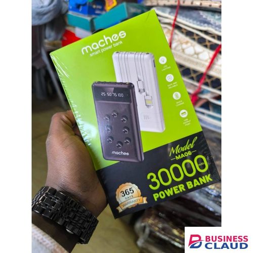 Maches 30000mAh Smart Power Bank – Fast Charging With LED Light – Black Multiple USB Output Ports Safe & Reliable Protection System