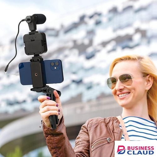 Vlogging Kit for iPhone, Android (with Tripod), with Mini LED Video Light + Shotgun Microphone + Phone Mount + Tripod for Video Calling, Vlogging, YouTube, Instagram, TikTok