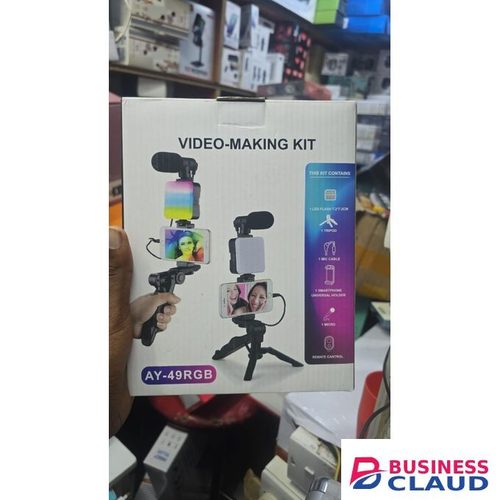 AY49 Video Kit with Tripod, RGB LED Light, Lavalier Mic & Remote