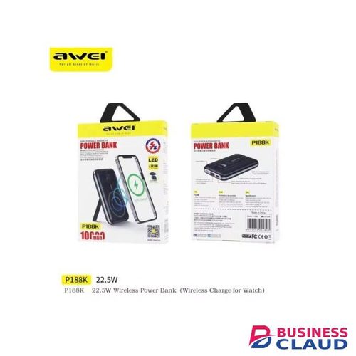 Awei P188K Power Bank 10,000mAh – 22.5W Wired Plus 15W Wireless Charging, Magnetic Design