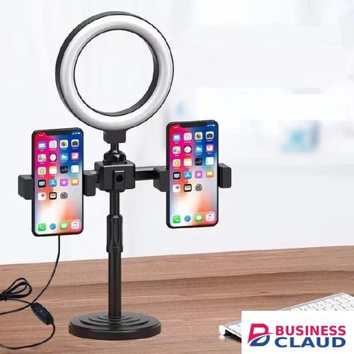 Table Top Tripod, Ring light and 2 Phone Holders Desktop Video Kit