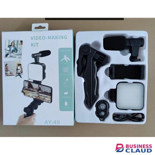 Camera Video Recording Vlogging Kit for Video Making, Mic, Mini Tripod Stand, LED Light & Phone Holder Clip for Making Videos Podcasting