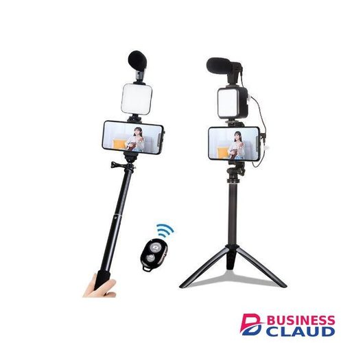 Selfie Stick Tripod + Light Microphone Live Video Phone Holder Photography Stand + Bluetooth