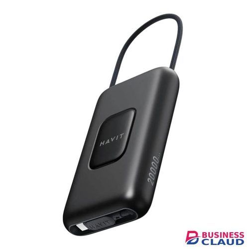 Havit PB35, 20000mAh, Fast Charging 22.5W, Power Bank with LED Indicator, 3-IN-1 simultaneous charging, Built-In USB cable - Black