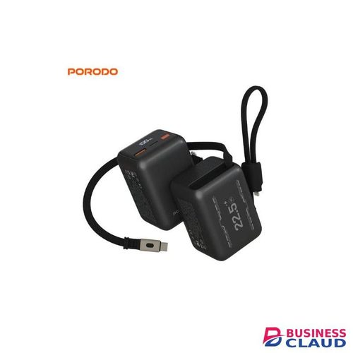Porodo Voltra 10000mAh Power Bank with 75cm Retractable Type-C Cable (PDPBFCH2210BK) - Black