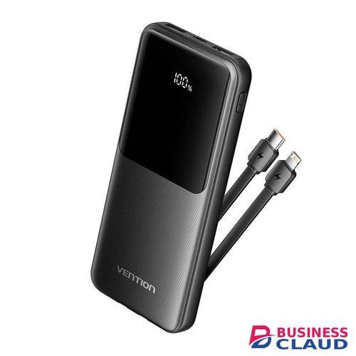 Vention 10000mAh Power Bank with Integrated USB-C and Lightning Cables 22.5W Black LED Display (FHOB0)