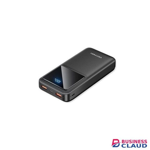 Vention 20000mAh Power Bank (Micro-USB + USB-C + USB-A + USB-A) with Integrated USB-C and Lightning Cables 22.5W Black LED Display Type