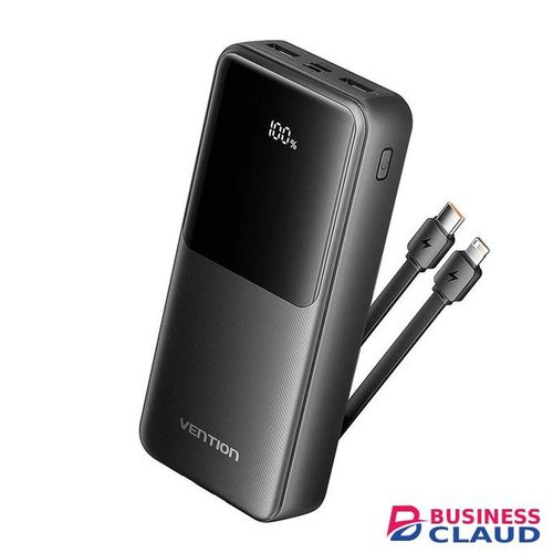 Vention 20000mAh Power Bank with Integrated USB-C and Lightning Cables 22.5W Black LED Display (FHPB0)