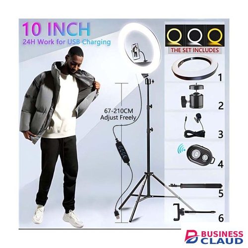 6in1 10 Inch Ring Light+2.1M Tripod Stand For Tiktok Youtube Gift:Mic+Remote