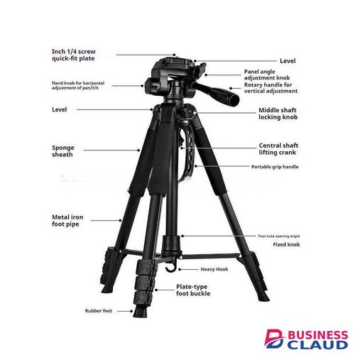 Hands-Free Black Tripod 3366 Camera Tripod Stand With Mount Clip For Recording And Streaming