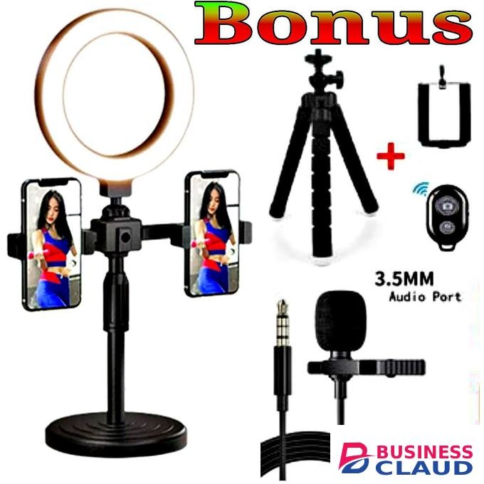 Adjustable Phone Stand Ring Light for Clear Lighting with Stable Base // Tripod Stand Selfie Stick // Lapel Microphone