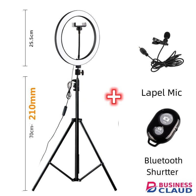 10 Inch Ring Light With 2.1M Tripod Stand + Remote+Lapel Mic