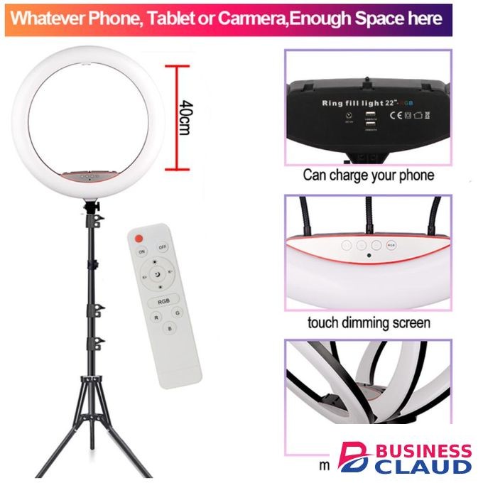 22 inch RGB Ring Light with 2M Tripod stand, Remote, Bluetooth Shutter & Bag
