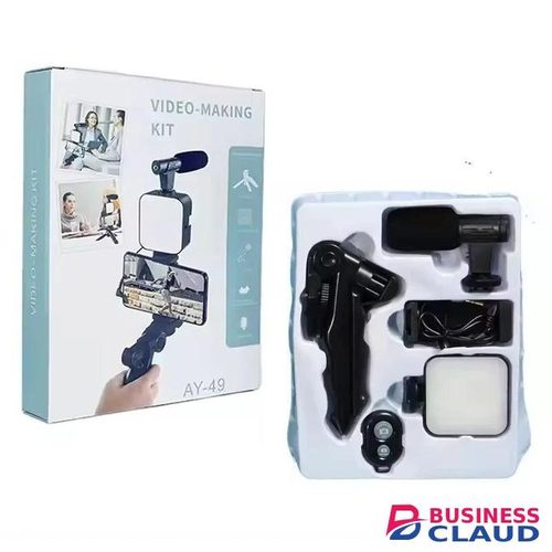 AY-49 Video Making Kit, Vlogging Kit for Video Making with Bluetooth Remote, Mic, Mini Tripod Stand, LED Light & Phone Holder Clip for Making Videos