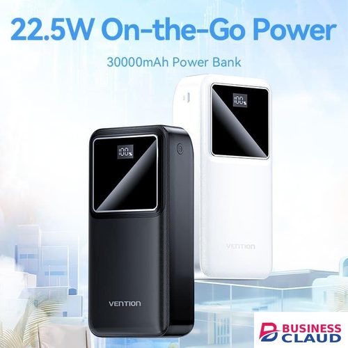 Vention 30000mAh Power Bank (Micro-USB + USB-C + USB-A + USB-A) 22.5W Black LED Display Type (FHMB0)