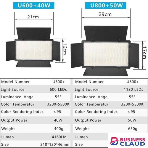 Pro LED 600 U600 Professional LED Panel Studio Lighting Kit 600 Bulbs Adjustable Color Temperature 3200K–6500K Tripod Stand