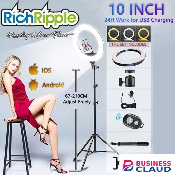 RichRipple 6in1 Ring Light 10 Inch+2.1M Tripod Stand For Tiktok Youtube Gift:Mic+Remote