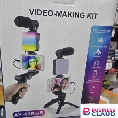 AY-49 Video Making Kit - Vlogging Set with LED Light, Mic & Tripod
